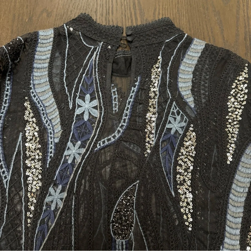 Zara Black Sheer Embroidered Top - Picture 4 of 7